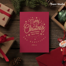 メリークリスマスハッピーニューイヤー赤モダンと金ゴールド