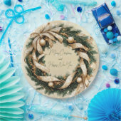 メリークリスマスハッピーニューイヤー金ゴールドグリーンリース ペーパープレート (パーティー)