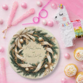 メリークリスマスハッピーニューイヤー金ゴールドグリーンリース ペーパープレート (パーティー)