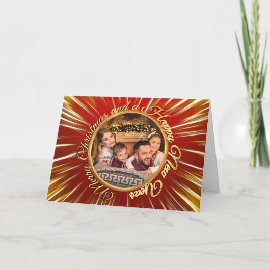 メリークリスマスハッピーニューイヤー金ゴールドサークル写真 シーズンカード (正面)