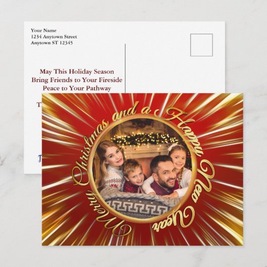 メリークリスマスハッピーニューイヤー金ゴールドサークル写真 ポストカード (正面/裏面)