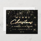 メリークリスマスハッピーニューイヤー金ゴールドジョイ ポストカード (正面/裏面)
