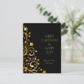 メリークリスマスハッピーニューイヤー金ゴールドスターズブラック シーズンポストカード (スタンド正面)