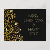 メリークリスマスハッピーニューイヤー金ゴールドスターズブラック シーズンポストカード (正面)