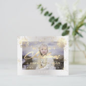 メリークリスマスハッピーニューイヤー金ゴールド白写真 ポストカード (スタンド正面)