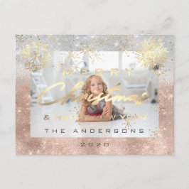 メリークリスマスハッピーニューイヤー金ゴールド雪写真グラ ポストカード