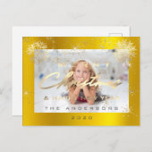 メリークリスマスハッピーニューイヤー金ゴールド雪写真 ポストカード (正面/裏面)
