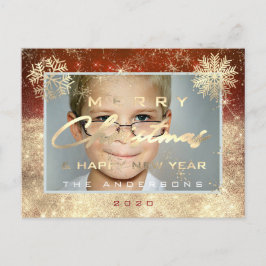 メリークリスマスハッピーニューイヤー金ゴールド雪写真 ポストカード