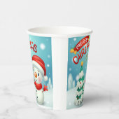 メリークリスマスハッピーニューイヤー雪だるまかわいい 紙コップ (右)