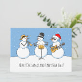 メリークリスマスハッピーニューイヤー雪だるまジャズバンド シーズンカード (スタンド正面)