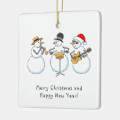 メリークリスマスハッピーニューイヤー雪だるまジャズバンド セラミックオーナメント (左)