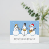 メリークリスマスハッピーニューイヤー雪だるまジャズバンド ポストカード (スタンド正面)