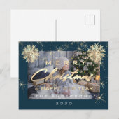 メリークリスマスハッピーニューイヤー雪片ティール（緑がかった色）写真 ポストカード (正面/裏面)