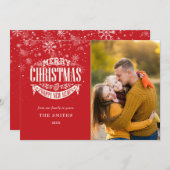 メリークリスマスハッピーニューイヤー雪片写真 シーズンカード (正面/裏面)