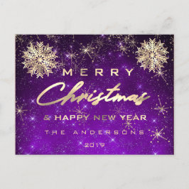 メリークリスマスハッピーニューイヤー雪金ゴールドスカイプル ポストカード