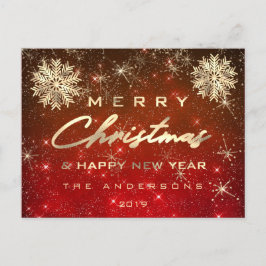 メリークリスマスハッピーニューイヤー雪金ゴールドレッドマーロ ポストカード