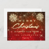 メリークリスマスハッピーニューイヤー雪金ゴールドレッドマーロ ポストカード (正面/裏面)