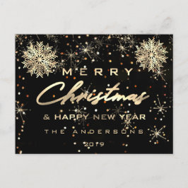 メリークリスマスハッピーニューイヤー雪金ゴールド赤スパーク ポストカード