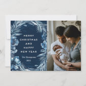 メリークリスマスハッピーニューイヤー青い水色ホール シーズンカード (正面)