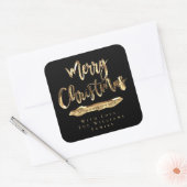 メリークリスマスハッピーニューイヤー黒と金ゴールド スクエアシール (封筒)