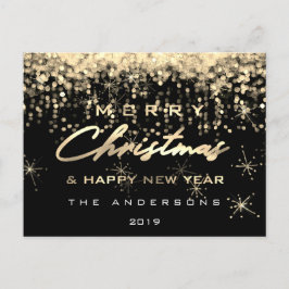 メリークリスマスハッピーニューイヤー黒金ゴールド灯 ポストカード