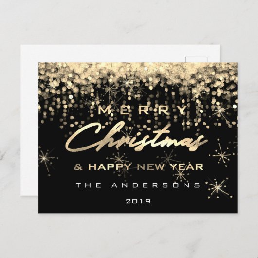 メリークリスマスハッピーニューイヤー黒金ゴールド灯 ポストカード (正面/裏面)