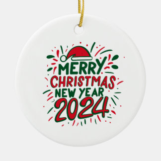 メリークリスマスハッピーニューイヤー2024 セラミックオーナメント