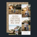 メリークリスマスハッピーニューイヤー4フォトコラージョル シーズンカード<br><div class="desc">この4スタイリッシュフォトホリデーカードには、手書きのスタイルグリーティングとフォトコラージュが含まれている。この逆は浮動ドットパターンを特徴とする。すべての色はカスタマイズ可能。</div>