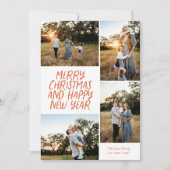 メリークリスマスハッピーニューイヤー4フォトコラージレッド シーズンカード (正面)