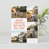 メリークリスマスハッピーニューイヤー4フォトコラージレッド シーズンカード (スタンド正面)
