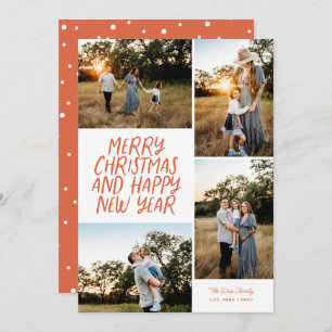 メリークリスマスハッピーニューイヤー4フォトコラージレッド シーズンカード