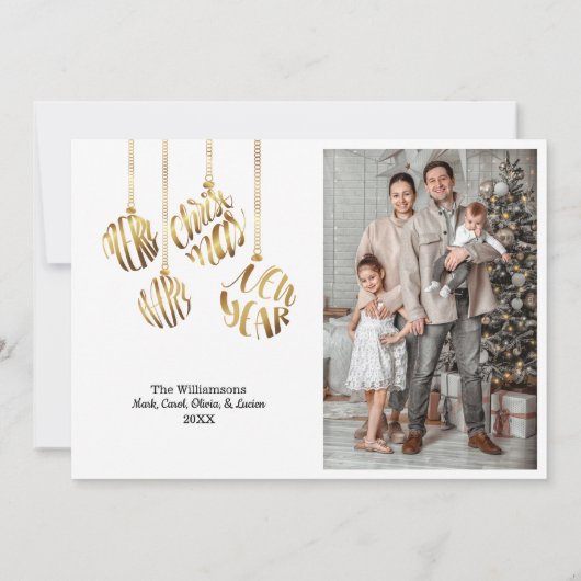 メリークリスマスハッピーニューイヤー4枚の写真金ゴールド シーズンカード (裏面)