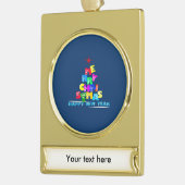 メリークリスマスハッピーニューイヤー ゴールドプレートバナーオーナメント (左)