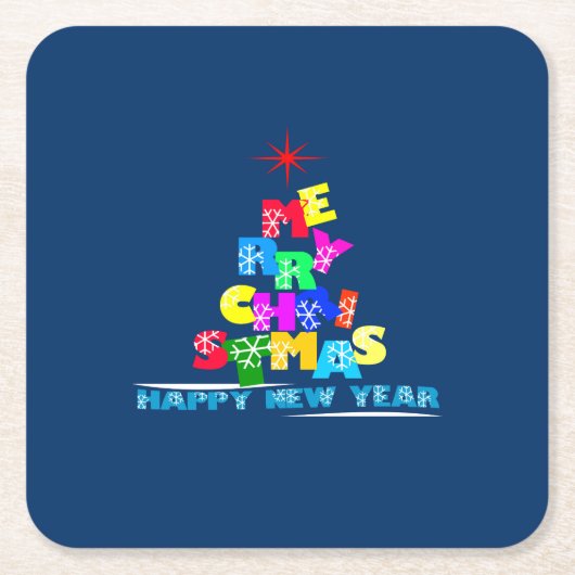 メリークリスマスハッピーニューイヤー スクエアペーパーコースター (正面)