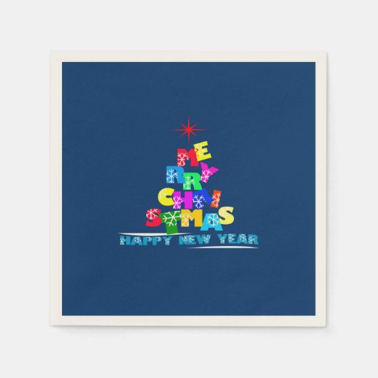 メリークリスマスハッピーニューイヤー スタンダードカクテルナプキン (正面)