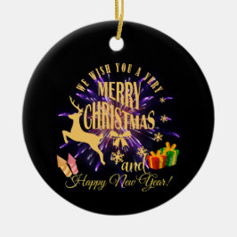 メリークリスマスハッピーニューイヤー セラミックオーナメント