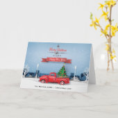 メリークリスマスハッピーニューイヤー |ヴィンテージレッドトラック カード (黄色い花)