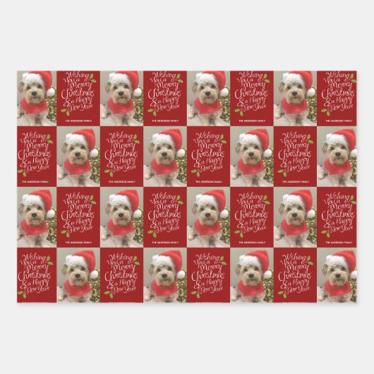 メリークリスマスハッピーニューイヤー – 1枚の写真お洒落 ラッピングペーパーシート (正面3)