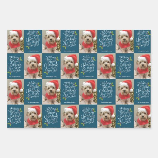 メリークリスマスハッピーニューイヤー – 1枚の写真お洒落 ラッピングペーパーシート (正面)