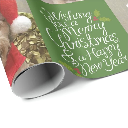 メリークリスマスハッピーニューイヤー – 1枚の写真お洒落 ラッピングペーパー (ロールコーナー)