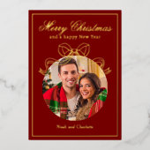 メリークリスマスハッピーニューイヤーCoquet Bow写真 箔シーズンカード (正面)