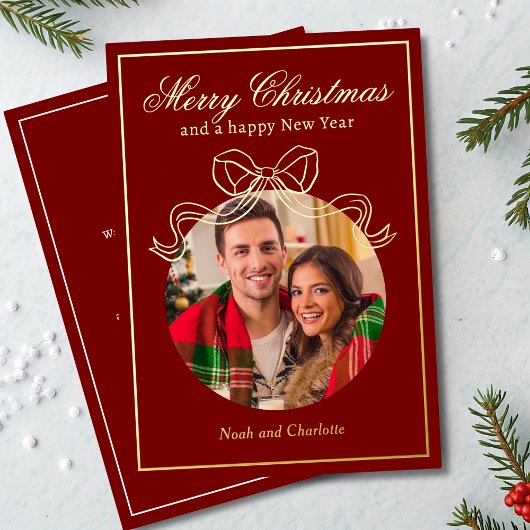 メリークリスマスハッピーニューイヤーCoquet Bow写真 箔シーズンカード