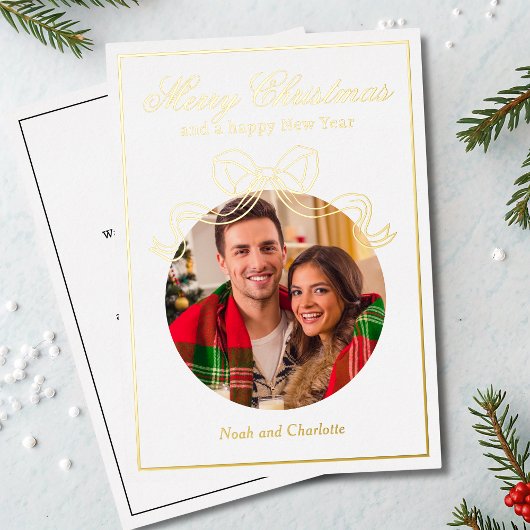 メリークリスマスハッピーニューイヤーCoquet Bow写真 箔シーズンカード