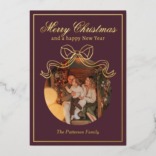 メリークリスマスハッピーニューイヤーCoquet Bow写真 箔シーズンカード (正面)