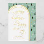 メリークリスマスハッピーニューイヤーDoodle Fir Trees 箔シーズンカード (正面)