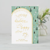 メリークリスマスハッピーニューイヤーDoodle Fir Trees 箔シーズンカード (立ち正面)