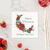 メリークリスマスハッピーニューイヤーPointsettia スタンダードカクテルナプキン (インサイチュ)