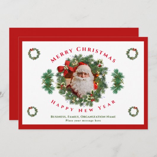 メリークリスマスハッピーニューイヤーSantaフォトカスタム シーズンカード (正面/裏面)