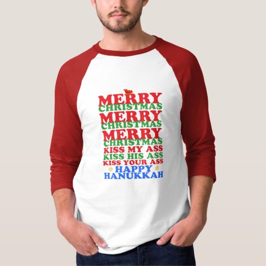 メリークリスマスハッピーハヌカー Tシャツ (正面)