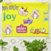 メリークリスマスハッピーバースデーキッチンハンドタオル キッチンタオル (折り畳み)